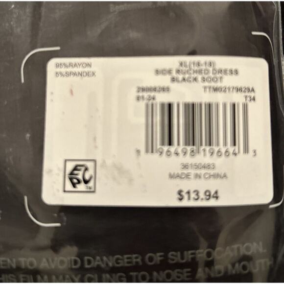 Time And Tru Maternity Short Sleeve Dress Black Scoop Neck Fitted Sz XL 16/18 - Picture 7 of 7